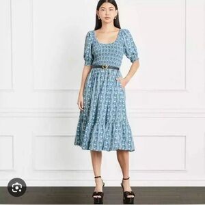 Hill House Louisa Nap Dress size L - Trailing Vines Blue Crepe
